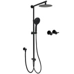 WELS Matt Black Twin Shower 8" Round Head Set Sliding Rail 3 Mode Handheld + Taps