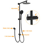 WELS Matt Black Twin Shower 8" Round Head Set Sliding Rail 3 Mode Handheld + Taps