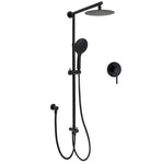 WELS Matt Black Twin Shower 8" Round Head Set Sliding Rail 3 Mode Handheld Rose + Mixer