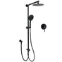 WELS Matt Black Twin Shower 8" Round Head Set Sliding Rail 3 Mode Handheld Rose + Mixer
