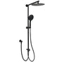 WELS Dual Black Round Shower Set 10" Rain Head 3 Mode Handheld Sliding Rail Diverter