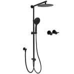 Dual Black Round Shower Set 10" Rain Head 3 Mode Handheld Sliding Rail Arm Twin Taps