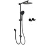 Dual Black Round Shower Set 10" Rain Head 3 Mode Handheld Sliding Rail Arm Twin Taps
