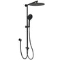 Matte Black Large 12" Twin Round Shower Head Set Handheld Diverter Rail Wall Arm