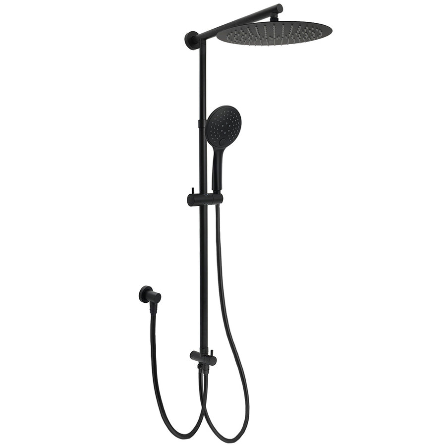 Matte Black Large 12" Twin Round Shower Head Set Handheld Diverter Rail Wall Arm