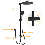 Matte Black Large 12" Twin Round Shower Head Set Handheld Diverter Rail Wall Arm