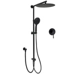 WELS Matte Black 12" Twin Round Shower Head Set Handheld Diverter Rail Wall Arm Mixer