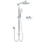 WELS Chrome Round 9" Rainfall Dual Shower Head & Handheld Sliding Rail Wall Arm Twin Taps