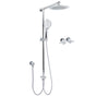 WELS Chrome Round 9" Rainfall Dual Shower Head & Handheld Sliding Rail Wall Arm Twin Taps
