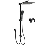 Matt Black 2in1 Set Square 10" Shower Rain Head Handheld Adjustable Silding Rail + Twin Taps