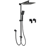WELS Matt Black 2in1 Square 10" Rain Shower Head 3 Mode Handheld Adjustable Rail Twin Taps Set