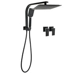 WELS Matt Black 10" Rain Shower Head 3 Mode Handheld Gooseneck Arm Diverter 2in1 Set Taps