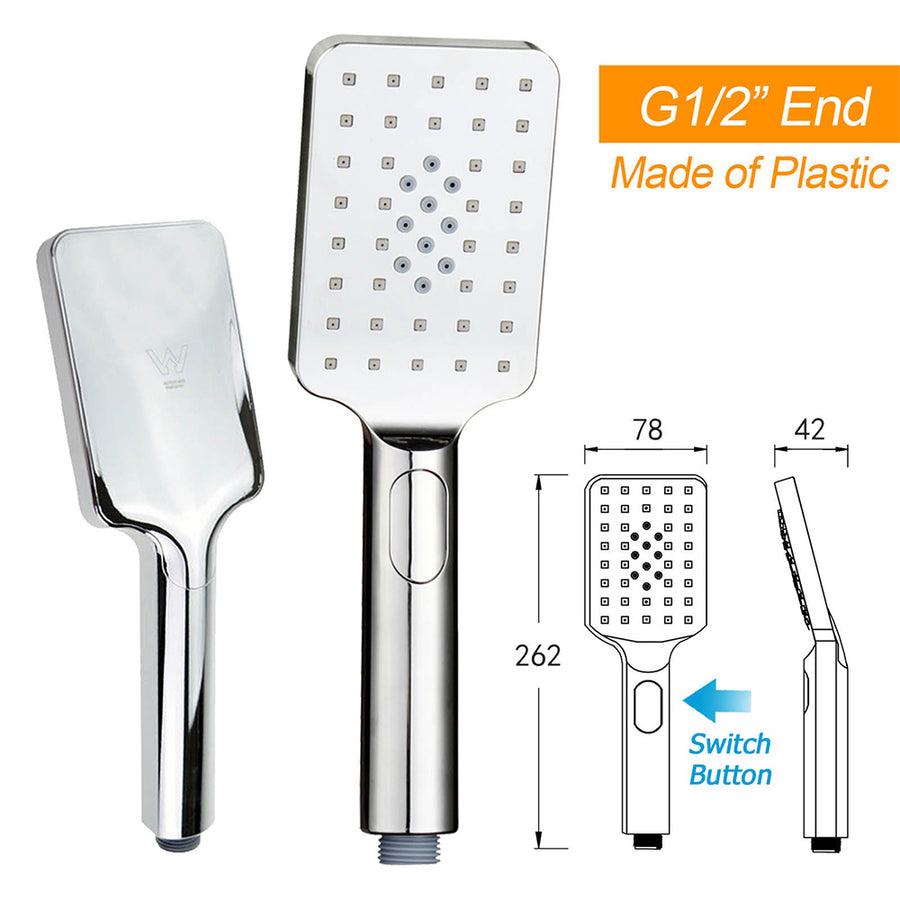 Chrome Square Twin Rain Shower 8" Head 3 Mode Handheld Diverter Wall Arm Set