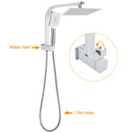WELS Chrome Square Dual Rain Shower 8" Head 3 Mode Handheld Diverter Wall Arm Twin Taps Set