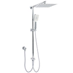 Chrome Square 10" Twin Shower Head Handheld Sliding Rail Set Wall Inlet Diverter