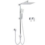 Chrome Square 10" Twin Shower Head Handheld Sliding Rail Set Wall Inlet Diverter Twin Taps