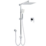 Chrome Square 10" Twin Shower Head Handheld Sliding Rail Set Wall Inlet Elbow With Mixer