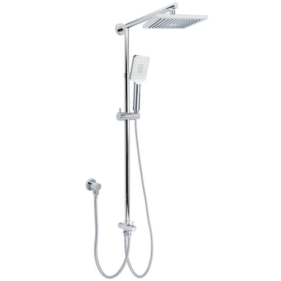 WELS Square Chrome Shower 8" Rainfall Head 3 Mode Handheld Sliding Rail Wall Arm Set