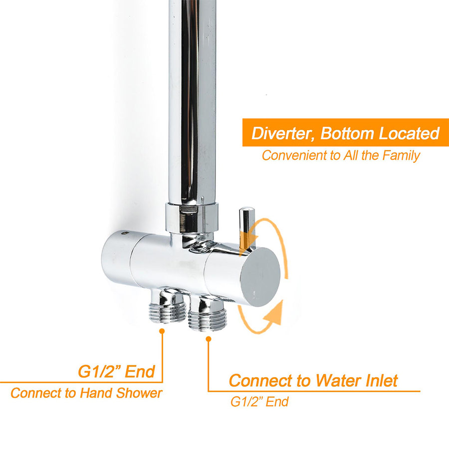WELS Square Chrome Shower 8" Rainfall Head 3 Mode Handheld Sliding Rail Wall Arm Set