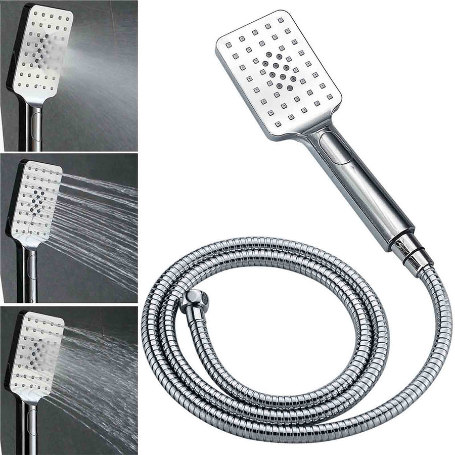 WELS Square Chrome Shower 8" Rainfall Head 3 Mode Handheld Sliding Rail Wall Arm Set