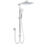 WELS Chrome Square 10" Rain Shower Head 3 Function Handheld Sliding Rail Wall Arm Set