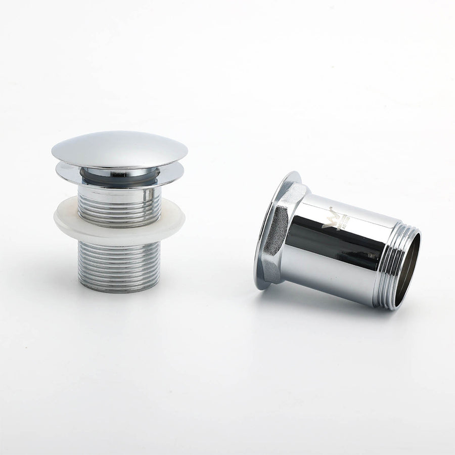 Chrome Round Basin 32mm Pop Up Brass Waste Plug Non Overflow Extension Length Drain Kit