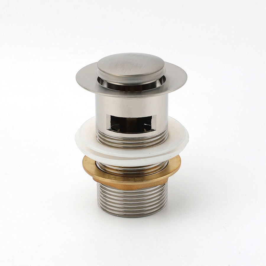 Brushed Nickel 32mm Push Pop Up Waste Plug Overflow Basin Sink Drain Outlet Kit