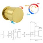 Brushed Gold Round Knob Turn Shower Hot Cold Mixer Tap Valve Ceramic Cartridge