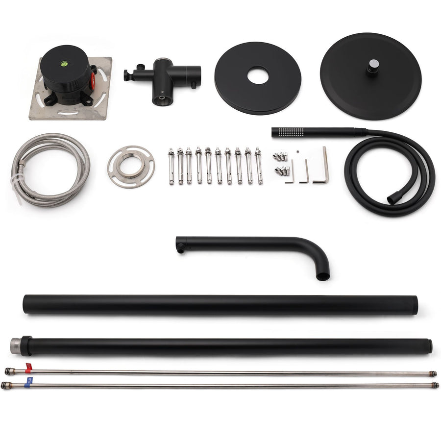 WELS Matte Black 316SUS Dual Shower Set Outdoor Bath System Rainfall 10" Head