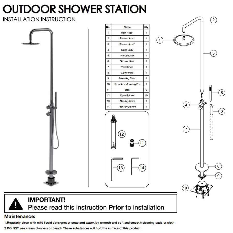 Watermark Brushed Nickel Dual Shower Handset Combo Outdoor Round 10" Head 316SUS