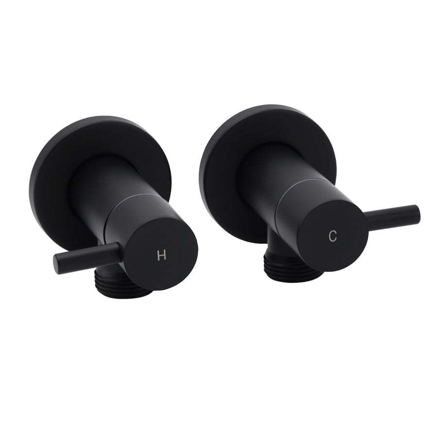 Black Washing Machine 1/4 Turn Twin Taps Laundry Room Hot Cold Water Wall Set