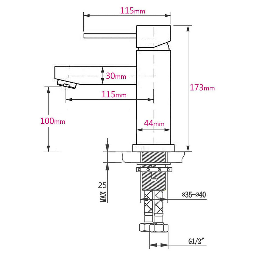 WELS Kitchen Laundry Round Basin Mixer Vanity Sink Faucet Tap Nickel Brushed Set