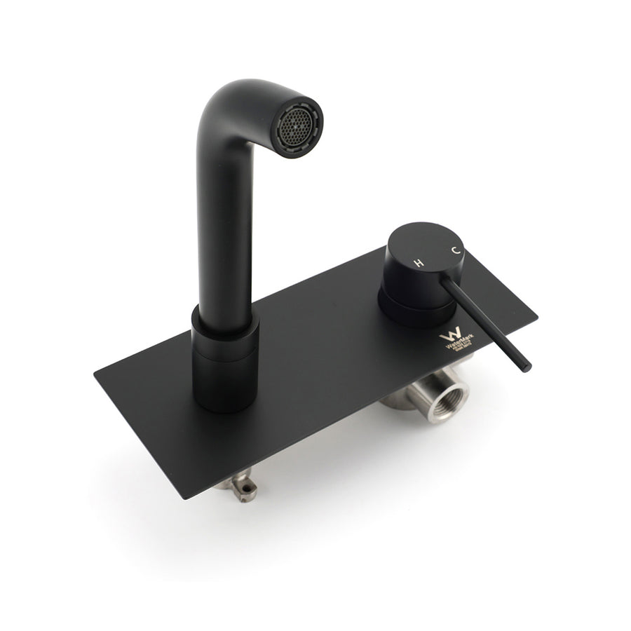 Matt Black Round Basin Mixer Bathtub Wall Mounted Faucet Tap Laundry Spout Set