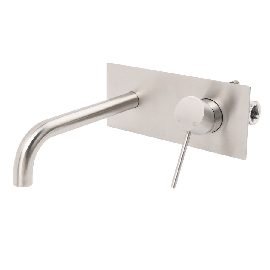 WELS Round Wall Mounted Basin Vanity Mixer Bath Tub Faucet Spout Brushed Nickel