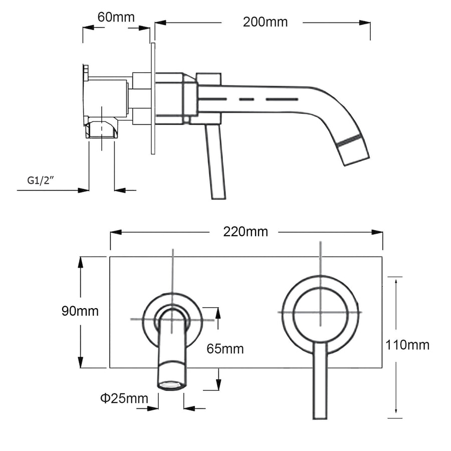 WELS Round Wall Mounted Basin Vanity Mixer Bath Tub Faucet Spout Brushed Nickel