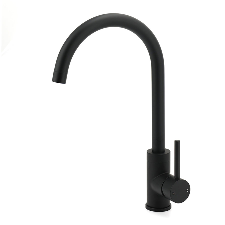WELS Black Kitchen Sink Mixer Laundry Faucet Tapware 360° Swivel Gooseneck Spout