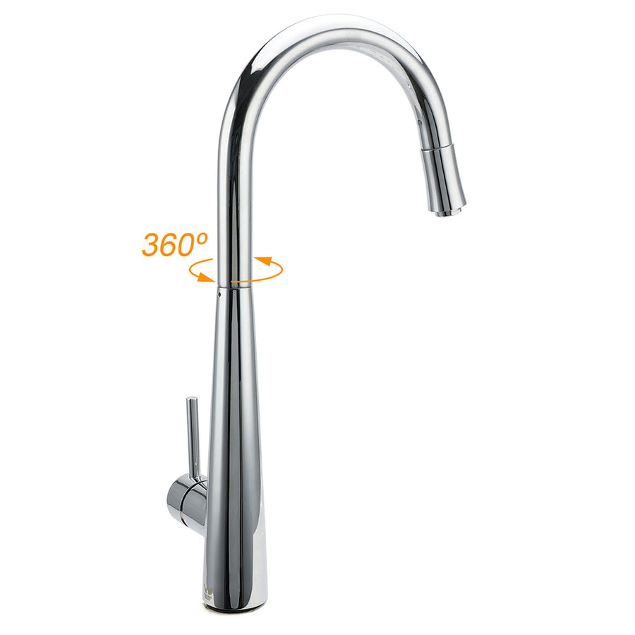 WELS Chrome Pull Out Kitchen Sink Tap Round Basin Mixer Faucet Flexible Spout