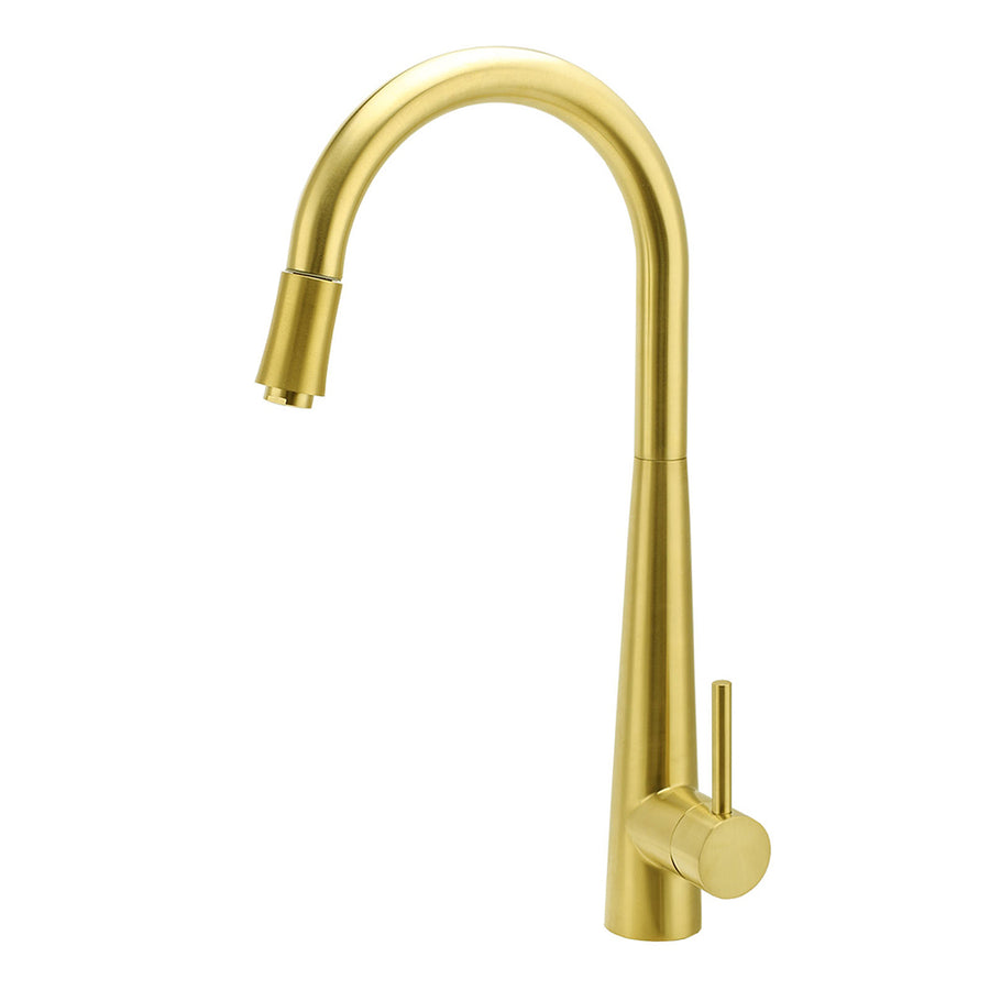 Round Brushed Gold Pull Out Kitchen Sink Tap Basin Mixer Faucet Flexible Spout