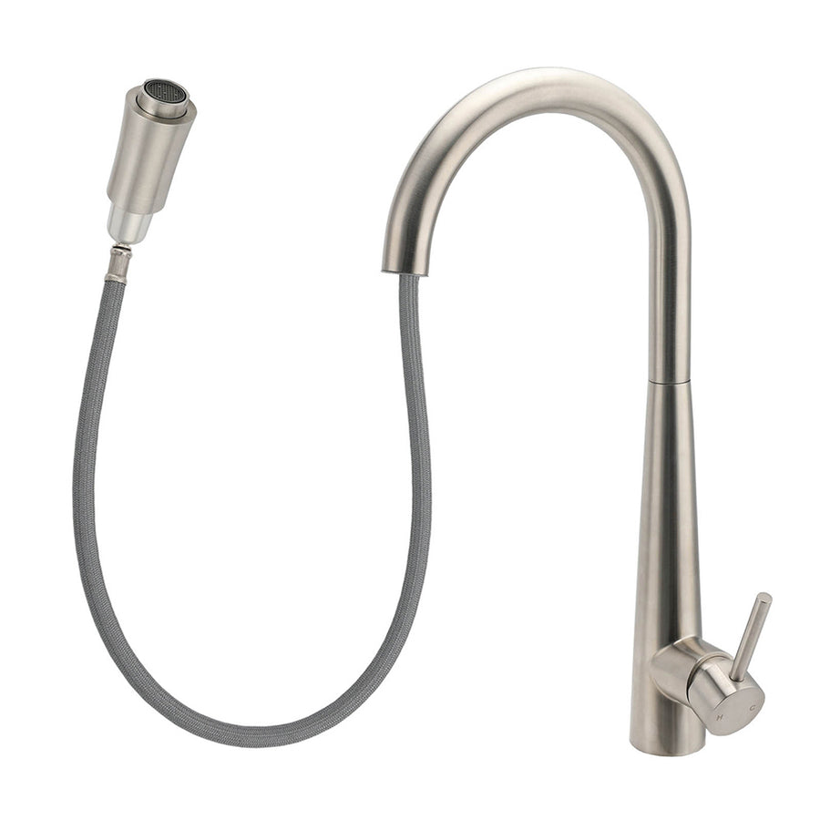Brushed Nickel Silver Round Pull Out Kitchen Sink Tap Mixer Faucet Spout Outlet