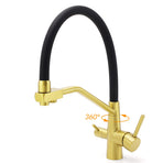 WELS Brushed Gold 3-Way Pure Drink Water Kitchen Mixer Sink Tap Pull Out Spout