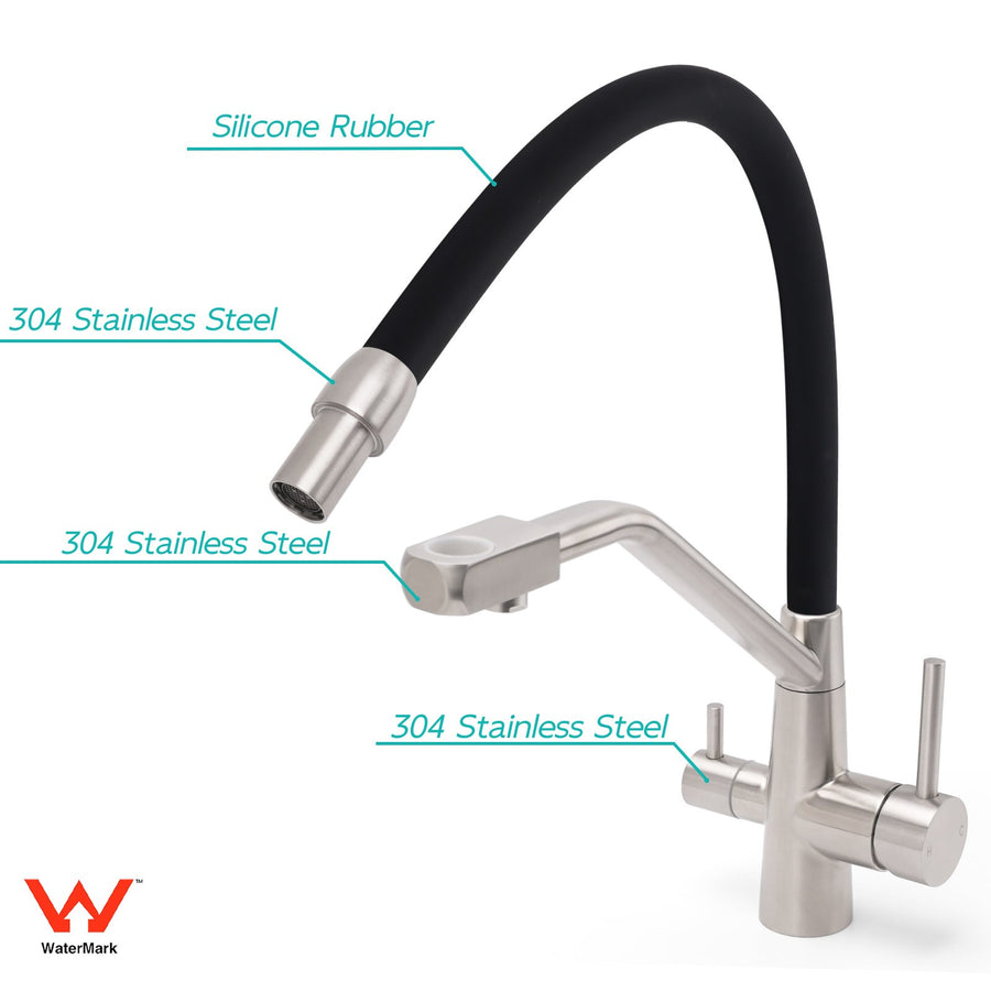 Brushed Nickel 3 Way Pull Down Kitchen Mixer Pure Drinking Water Sink Tap Spout