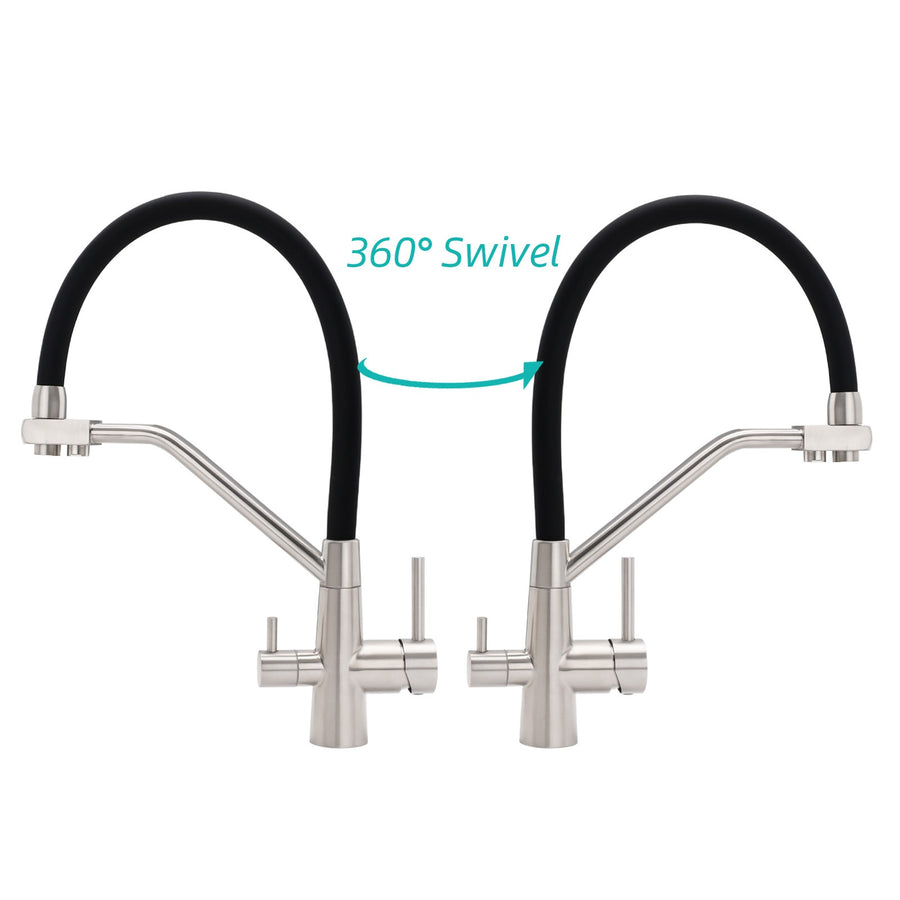 Brushed Nickel 3 Way Pull Down Kitchen Mixer Pure Drinking Water Sink Tap Spout