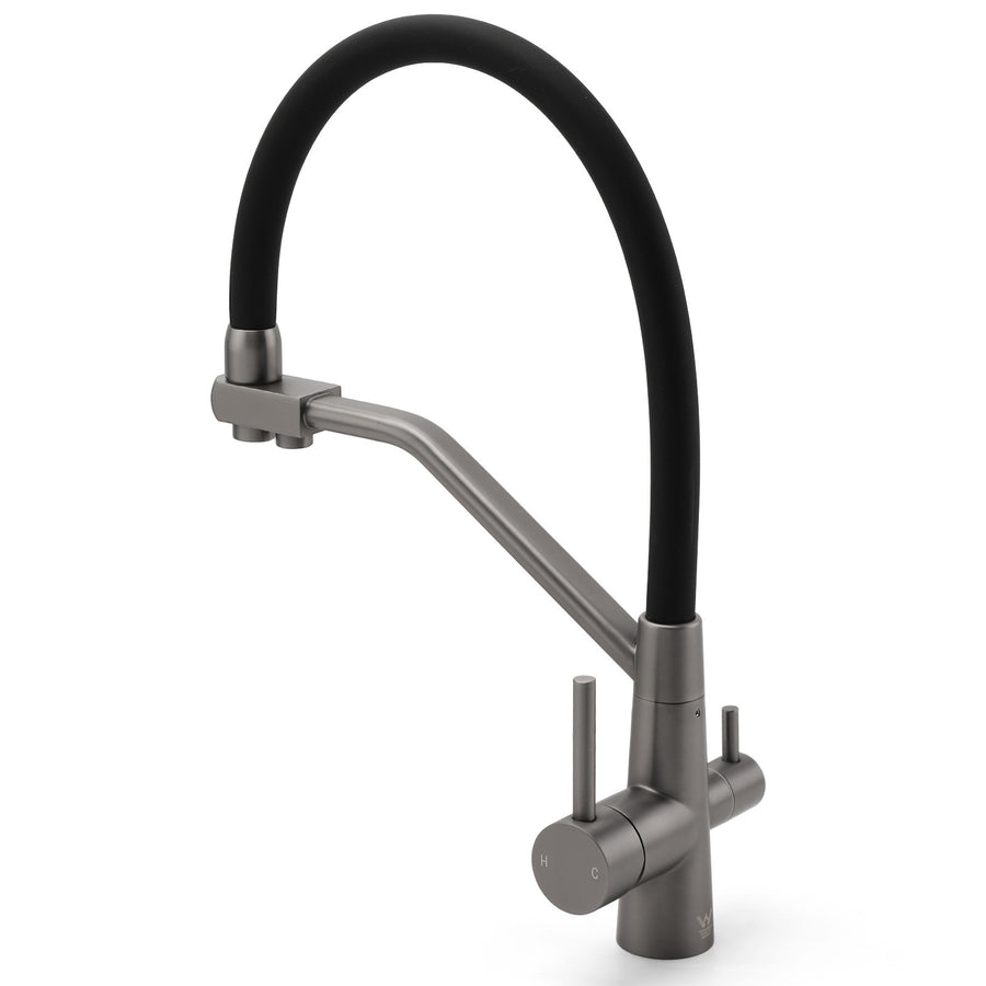 NEW Gun Metal Grey 3-Way Drink Pure Water Kitchen Mixer Pull Out Spout Sink Tap