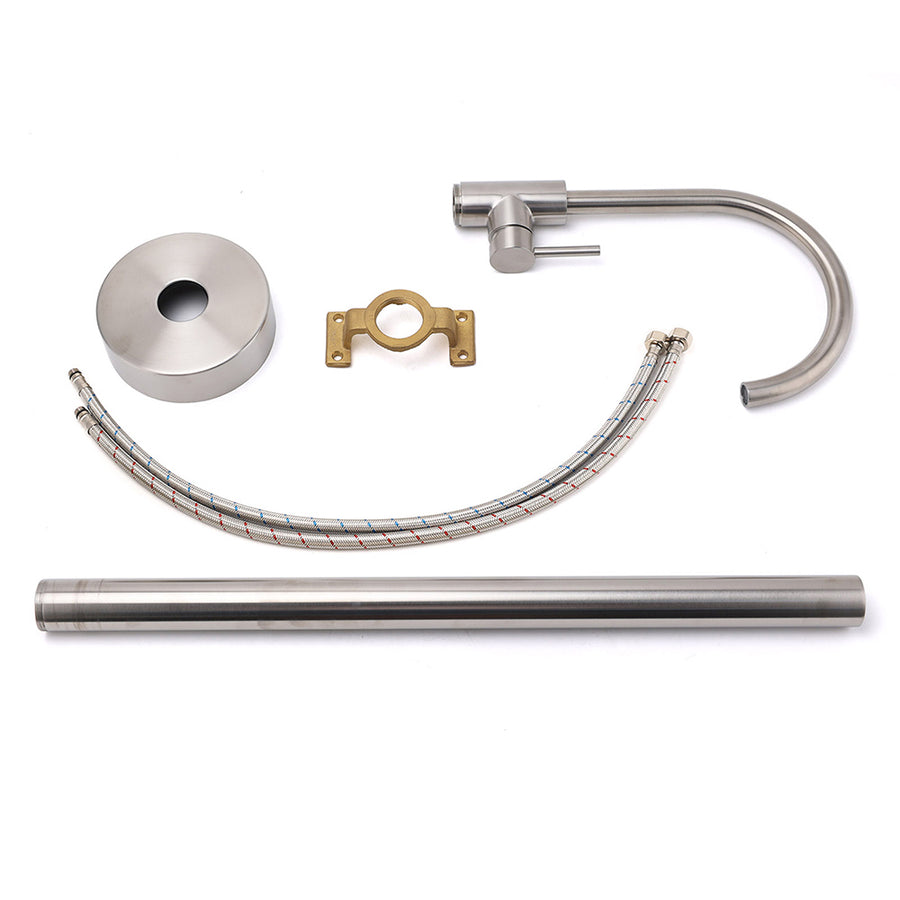 Brushed Nickel Stainless Steel Bathtub Tap Free Standing Faucet Filler Spout Set