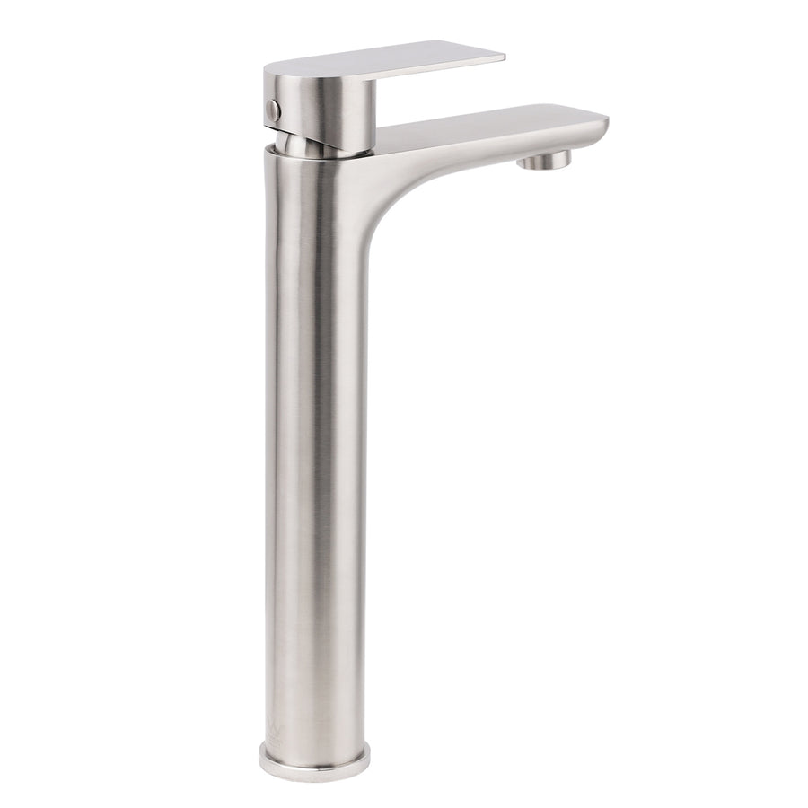 Brushed Nickel Rounded Edge Tall Basin Mixer Kitchen Vanity Faucet Tap Spout Set