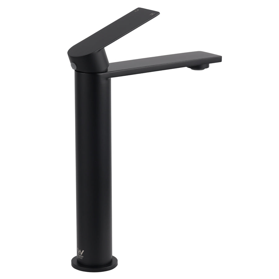 WELS Matt Black Square Tall Flat Lever Handle Basin Mixer Vanity Sink Faucet Spout