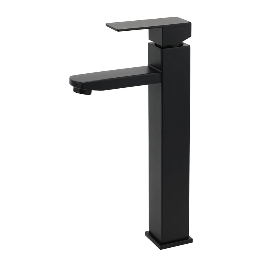 Matt Black Tall Square Basin Mixer Vanity Laundry Counter Sink Faucet Tap Outlet