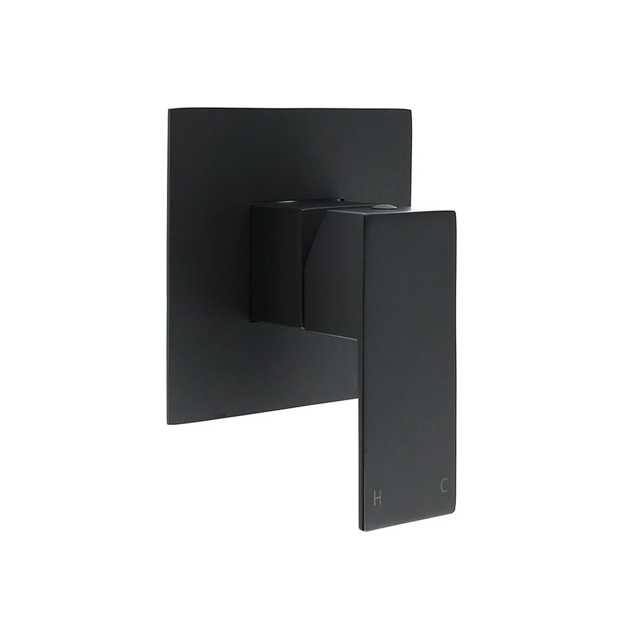 Matt Black Square Shower Mixer Hot Cold Tap Ceramic Cartridge Spindle Watermark