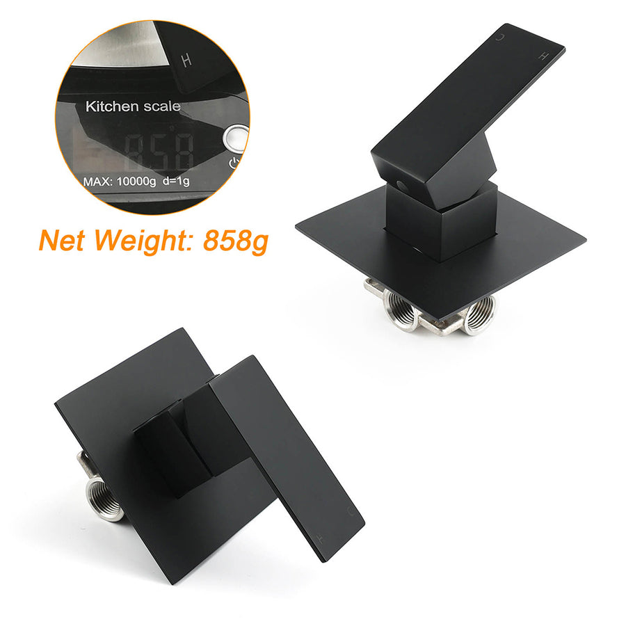 Matt Black Square Shower Mixer Hot Cold Tap Ceramic Cartridge Spindle Watermark
