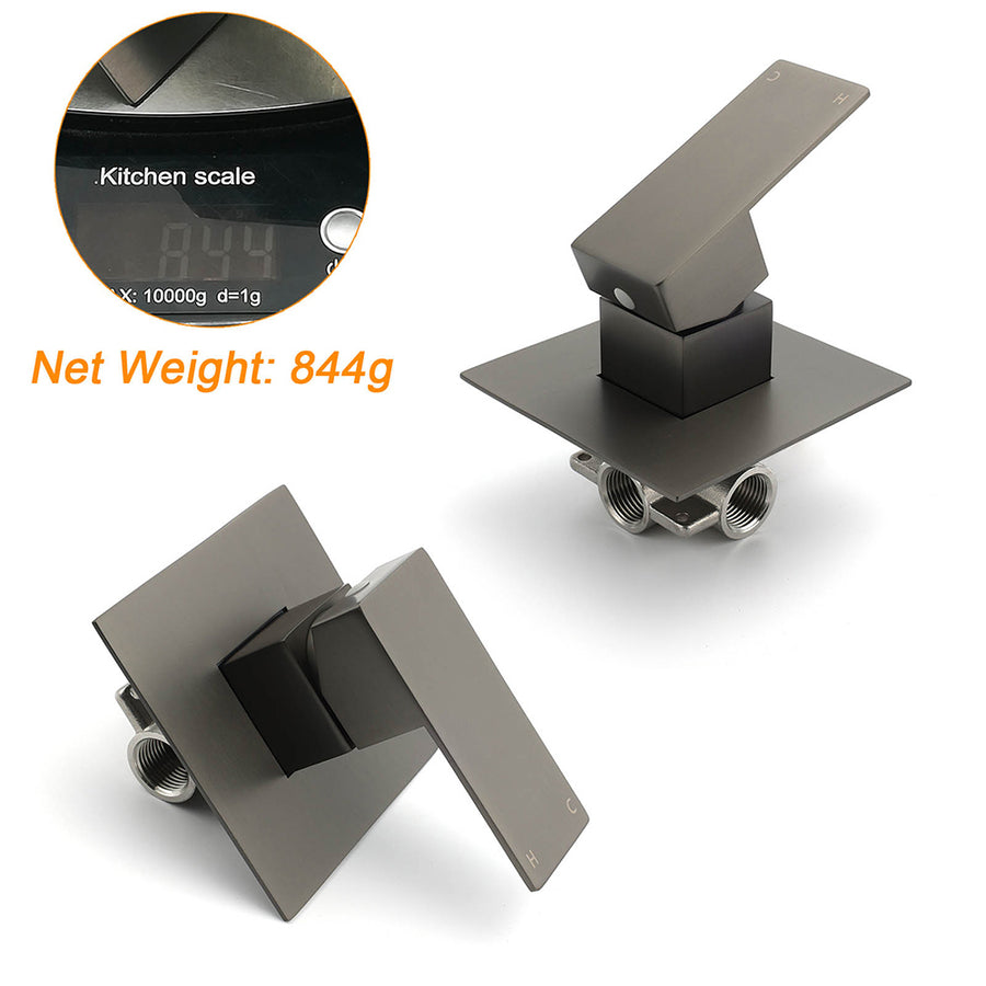 Watermark Gun Metal Square Bath Shower Mixer Hot Cold Tap Ceramic Cartridge Valve